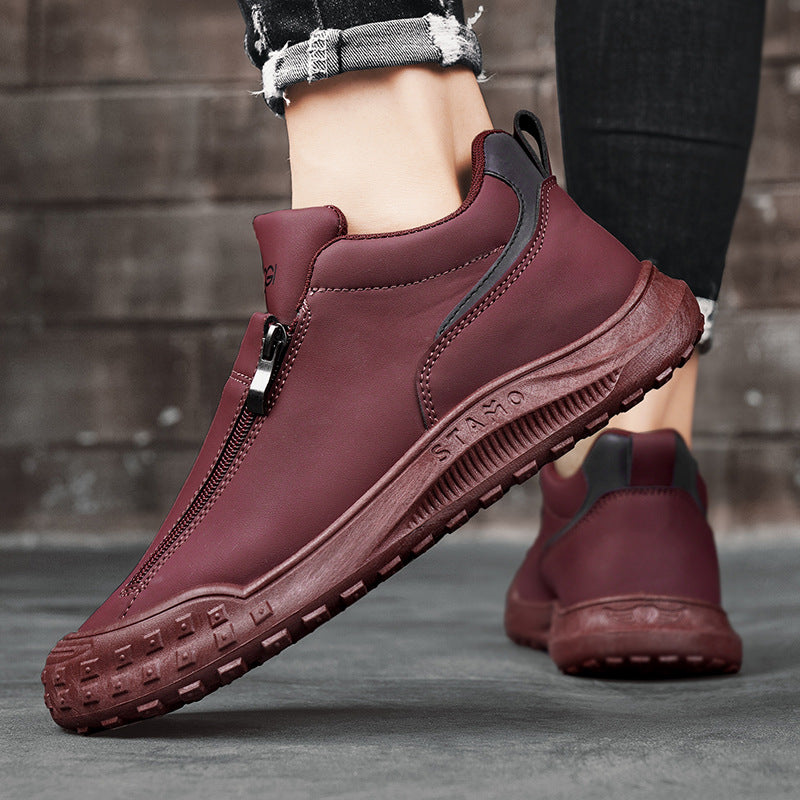 Men's shoes sports and casual shoes zippers low top board shoes with one foot kick