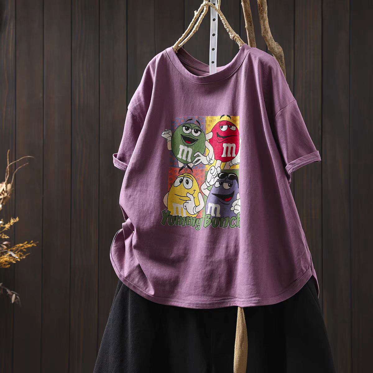 Cartoon Print White Cotton Short Sleeve Women's T-Shirt New Loose Plus Size Round Neck Slimming Body Covering Pullover Top