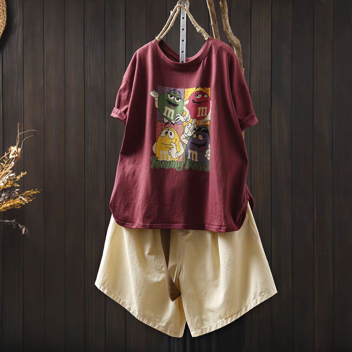 Cartoon Print White Cotton Short Sleeve Women's T-Shirt New Loose Plus Size Round Neck Slimming Body Covering Pullover Top