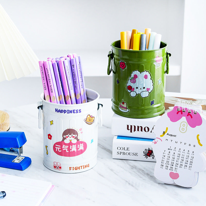 Cylindrical wrought iron pen holder DIY creative desktop storage bucket multifunctional stationery pen holder