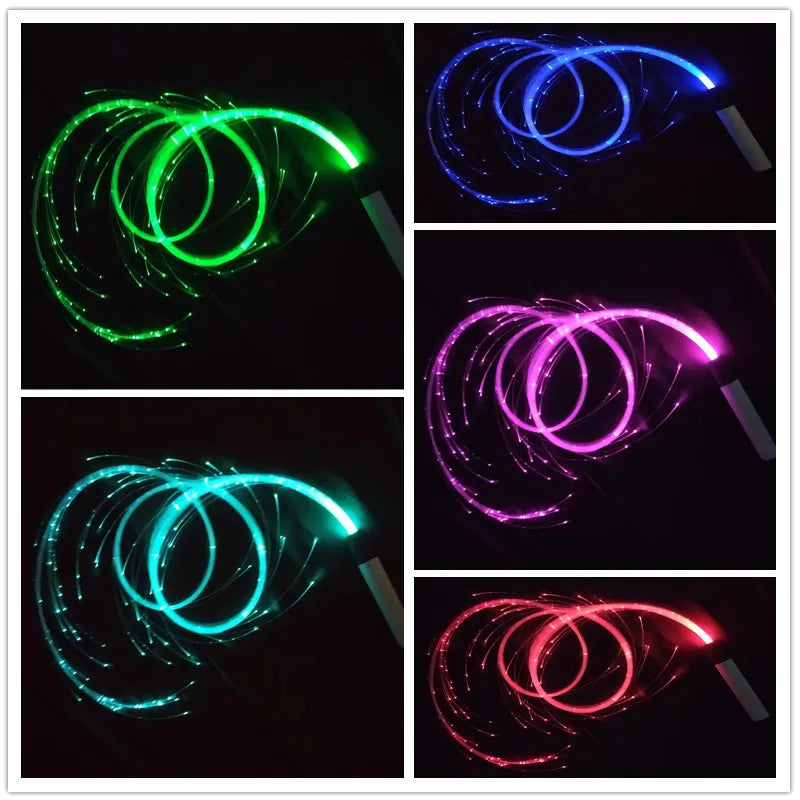 USB Rechargeable LED Fiber Optic Whips 360° Swivel Optical Whips Multi-color Disco RGB Dancing Glowing Whip Sparkle Flow string