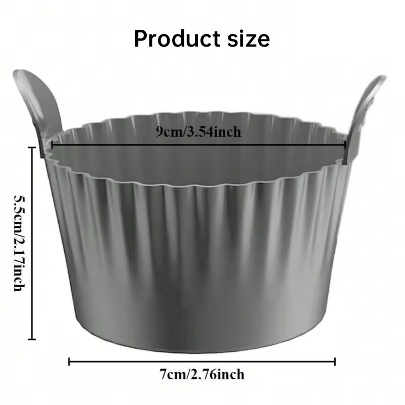 4-6 reusable silicone air fryer liners & baking cups – non-stick kitchen tools for eggs, cakes, meatballs.