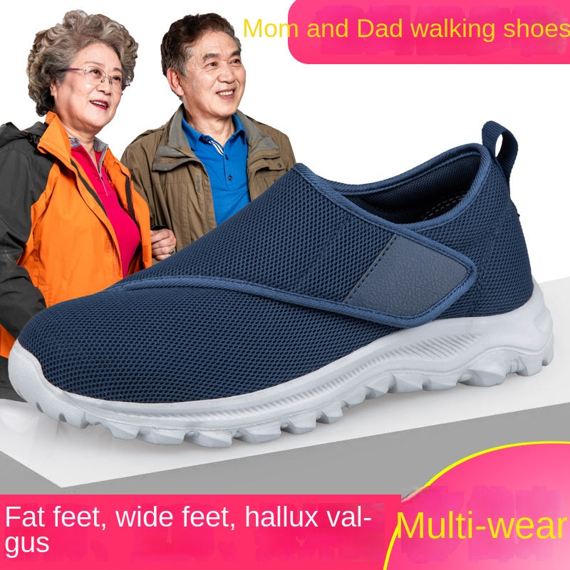 Elderly shoes men's chubby feet swollen feet, special health shoes sports shoes single buckle with dad's shoe mesh