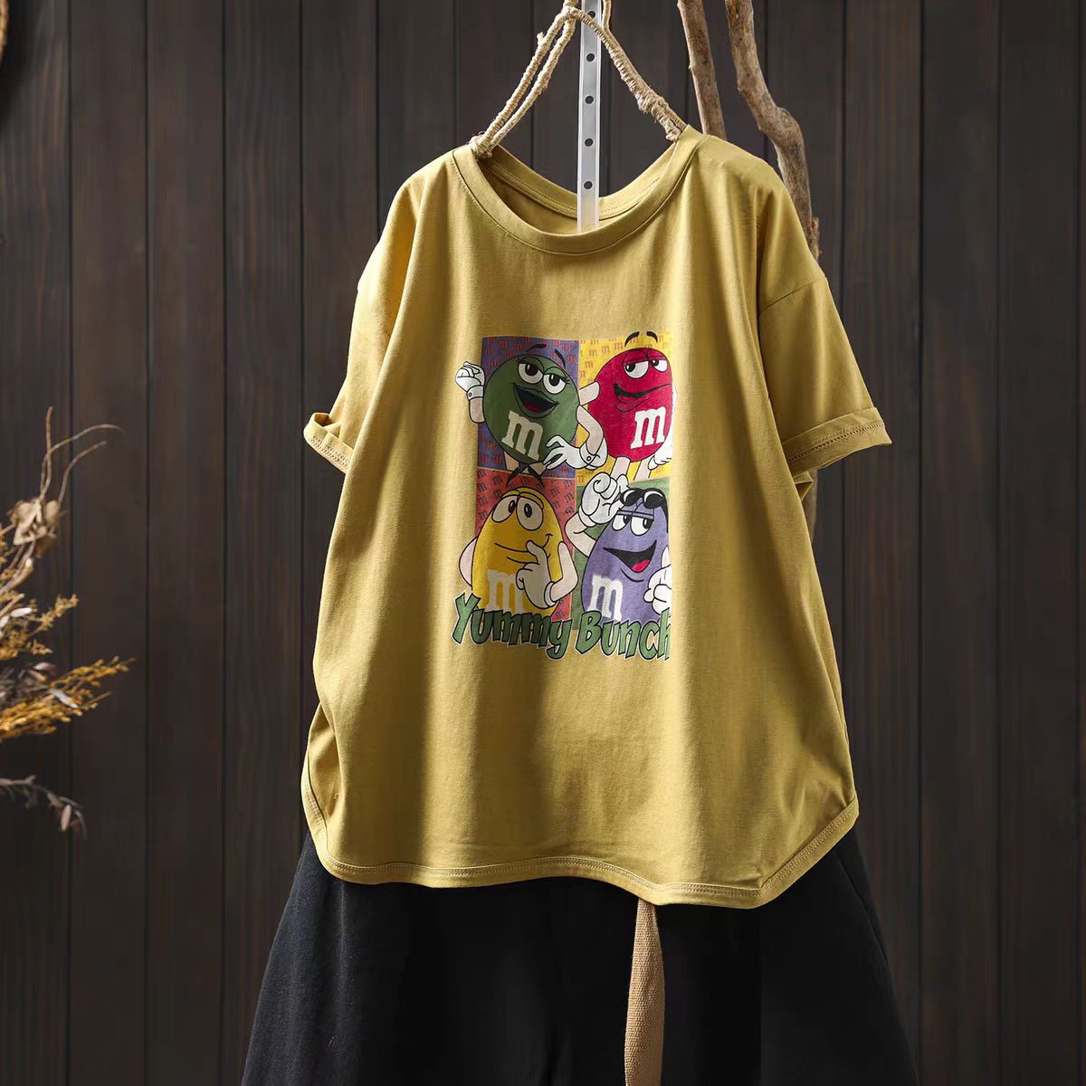 Cartoon Print White Cotton Short Sleeve Women's T-Shirt New Loose Plus Size Round Neck Slimming Body Covering Pullover Top