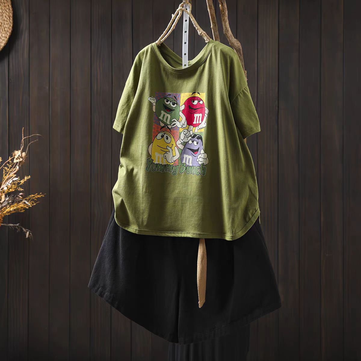 Cartoon Print White Cotton Short Sleeve Women's T-Shirt New Loose Plus Size Round Neck Slimming Body Covering Pullover Top