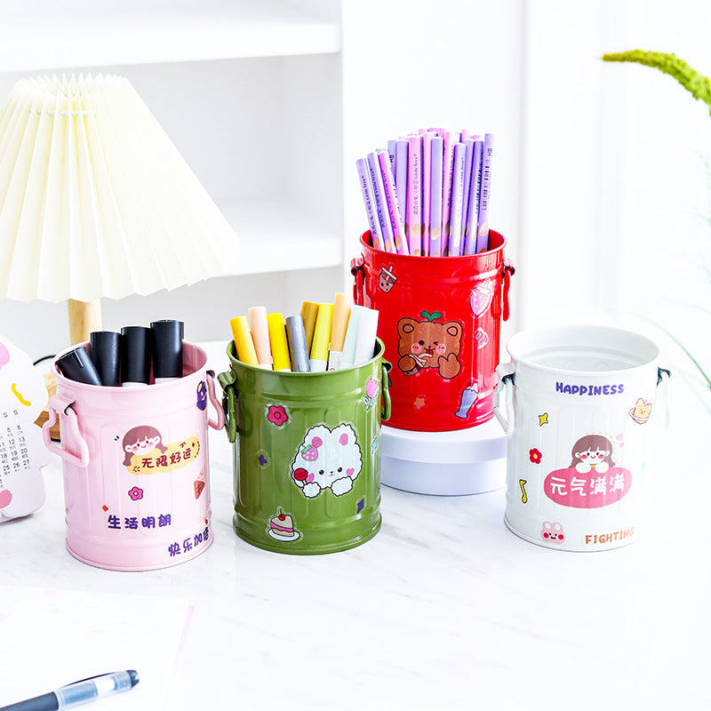 Cylindrical wrought iron pen holder DIY creative desktop storage bucket multifunctional stationery pen holder