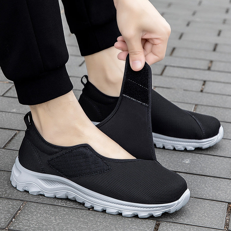 Elderly shoes men's chubby feet swollen feet, special health shoes sports shoes single buckle with dad's shoe mesh