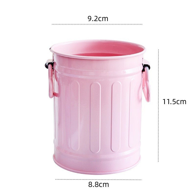 Cylindrical wrought iron pen holder DIY creative desktop storage bucket multifunctional stationery pen holder