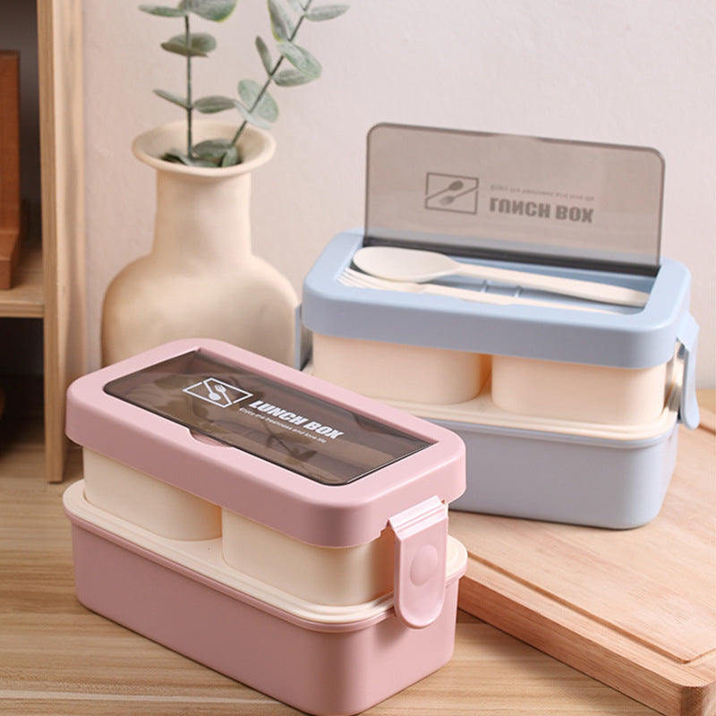 Stylish and simple microwaveable double-layered lunch box for storing lunch boxes