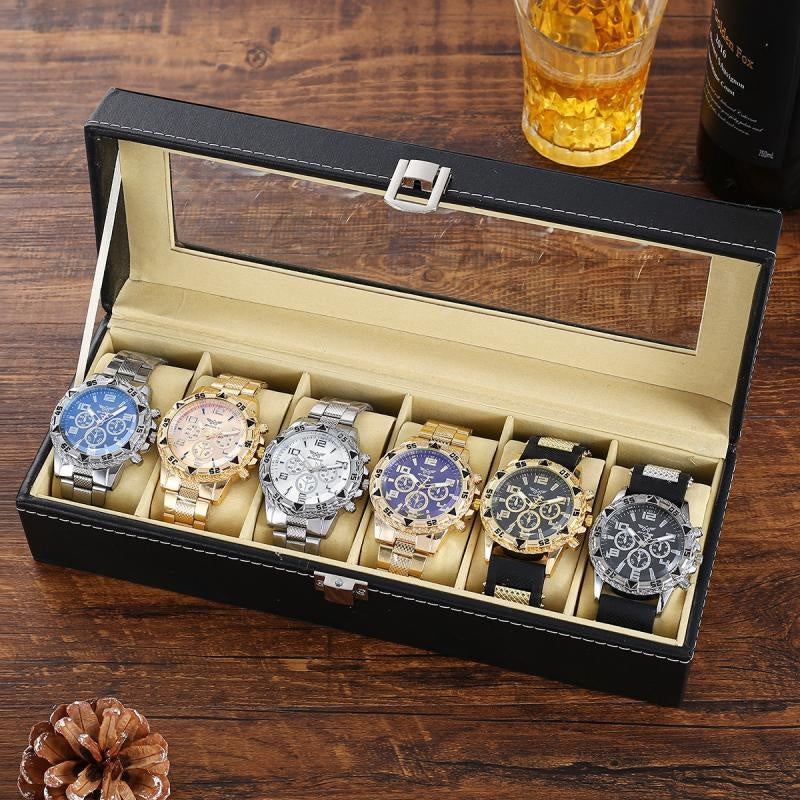 Six-Piece Boxed Watch Men's Steel Band Fashion Party Dress Watch Men's Gift