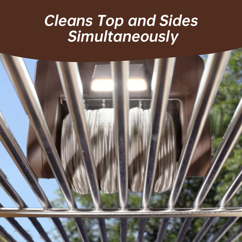 Rechargeable electric roller grill brush, stainless steel, replaceable heads, home cleaning tool, barbecue accessory.