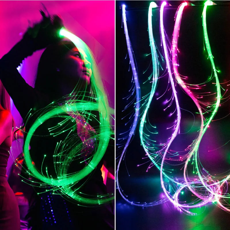 USB Rechargeable LED Fiber Optic Whips 360° Swivel Optical Whips Multi-color Disco RGB Dancing Glowing Whip Sparkle Flow string