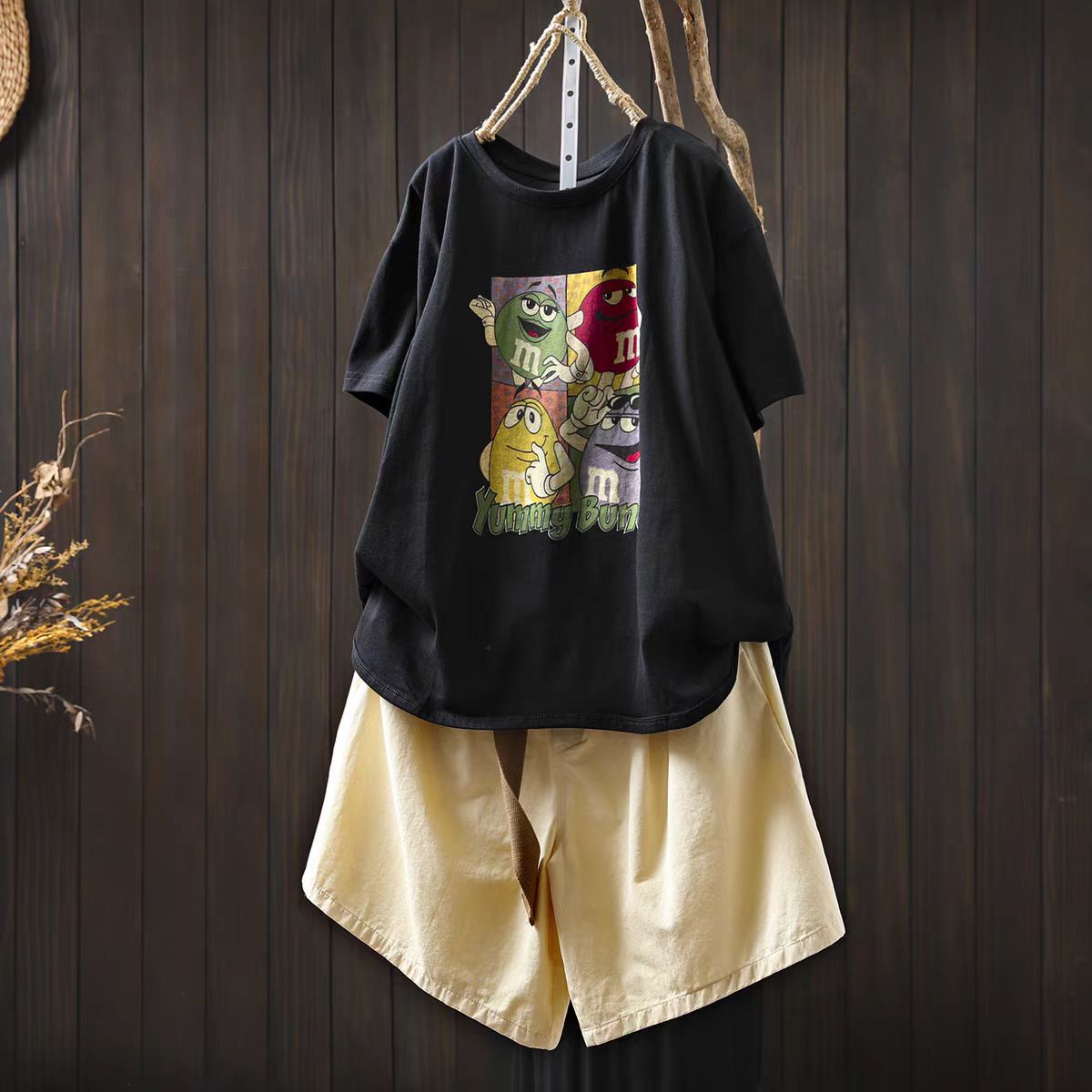 Cartoon Print White Cotton Short Sleeve Women's T-Shirt New Loose Plus Size Round Neck Slimming Body Covering Pullover Top